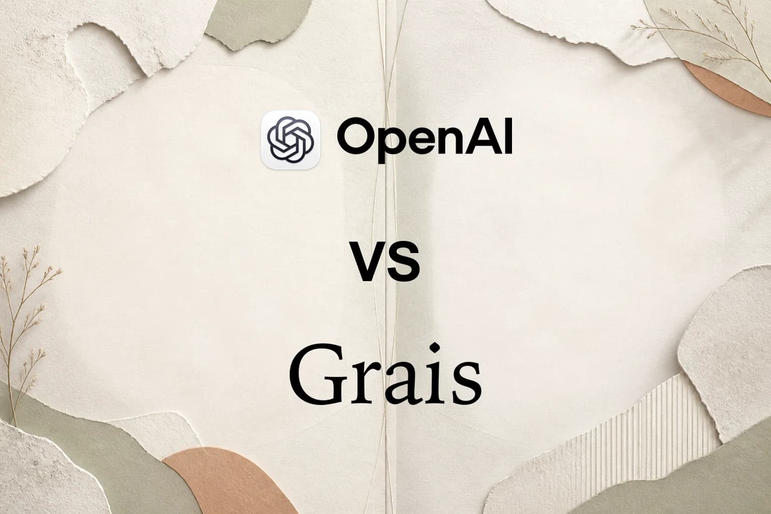 The OpenAI logo representing ChatGPT above a black VS, with the Grais wordmark below, on a neutral layered-paper background.