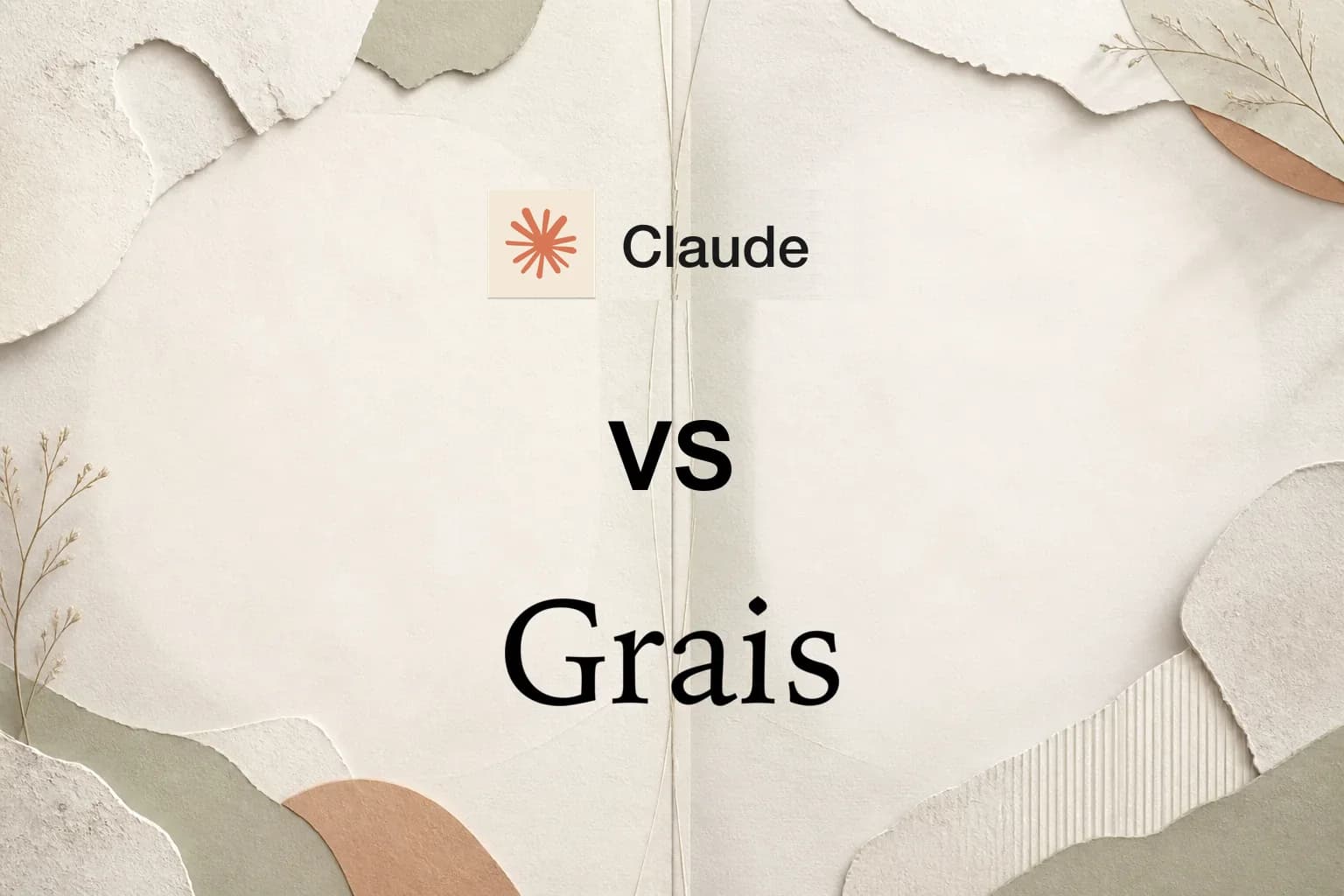 The Claude starburst logo and name above a black VS, with the Grais wordmark below, on a neutral layered-paper background.