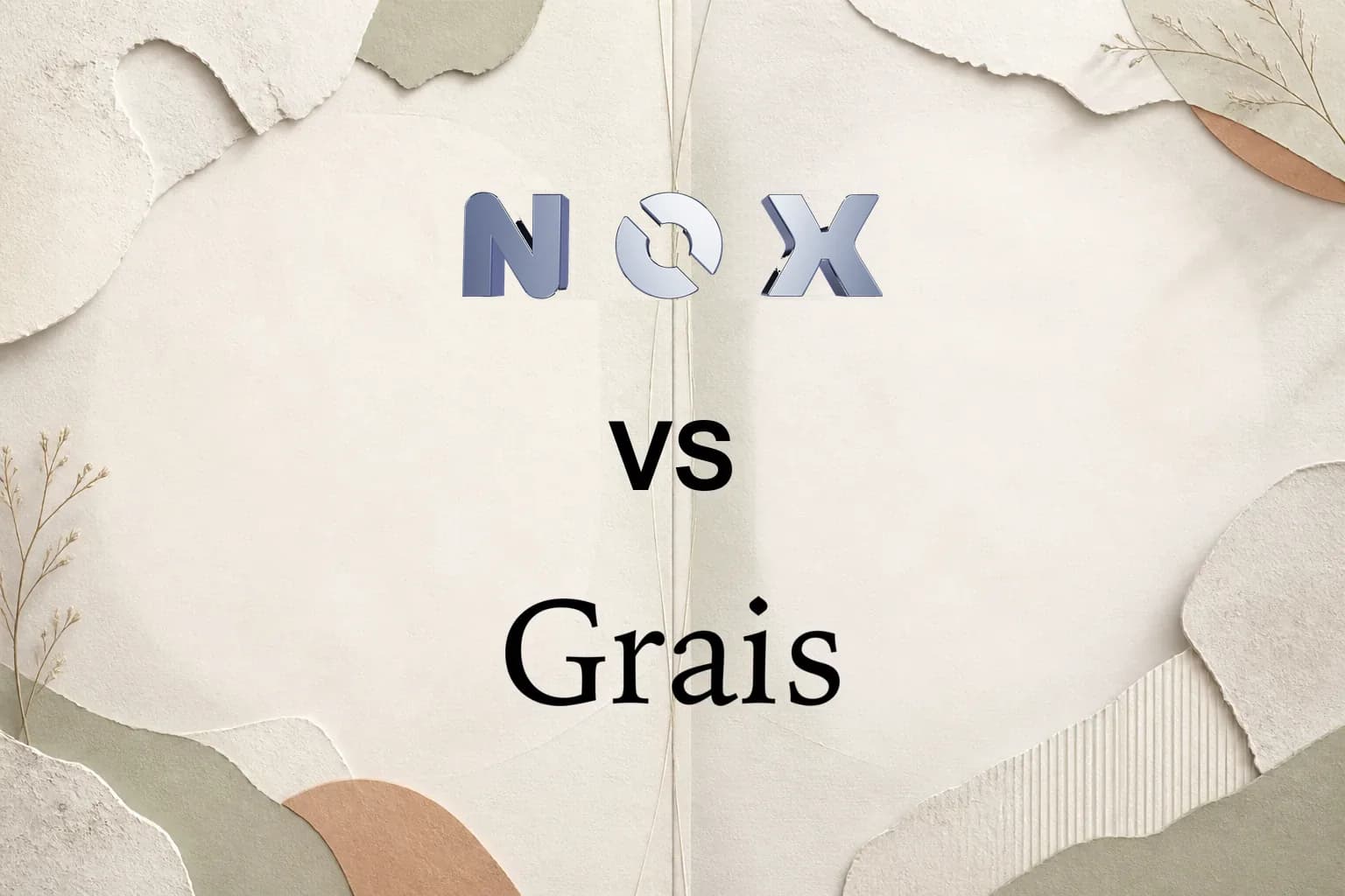 The NOX logo above a black VS, with the Grais wordmark below, on a neutral layered-paper background.