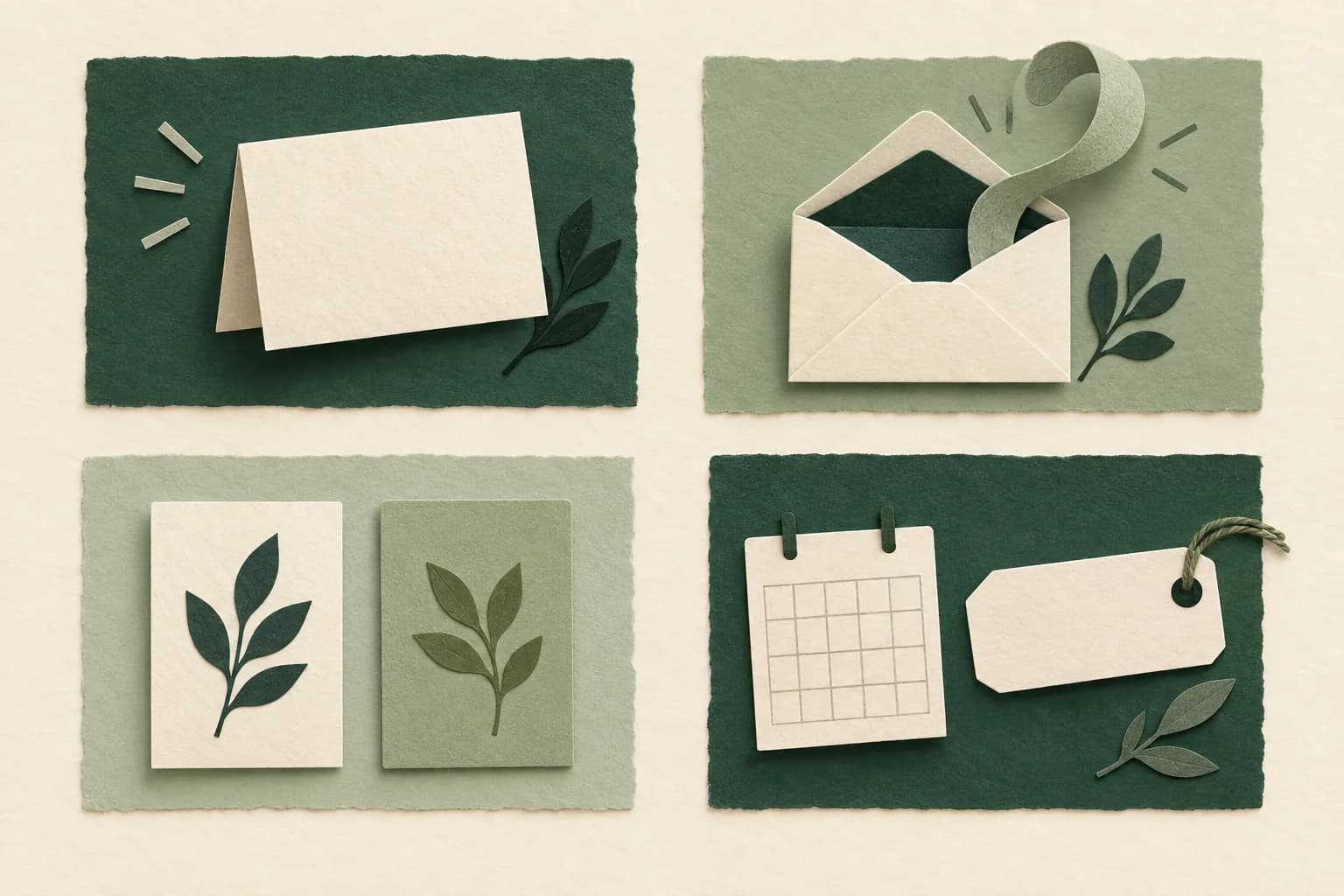 Four equally weighted paper objects distinguish acknowledgment, curiosity, evaluation, and next-step readiness.